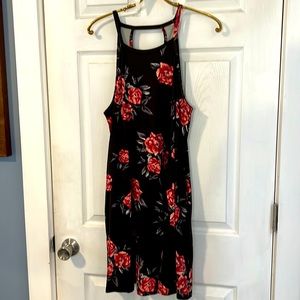 Nine Britton dress, size large. Dark olive background with reddish pink floral